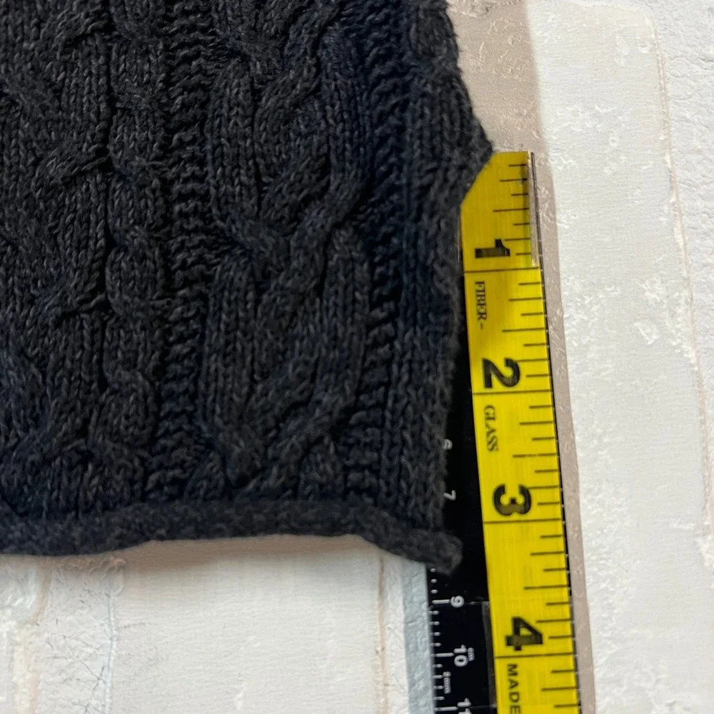 Ralph Lauren LRL Sweater Women Large Charcoal Cotton Cable Knit Roll Trim Preppy